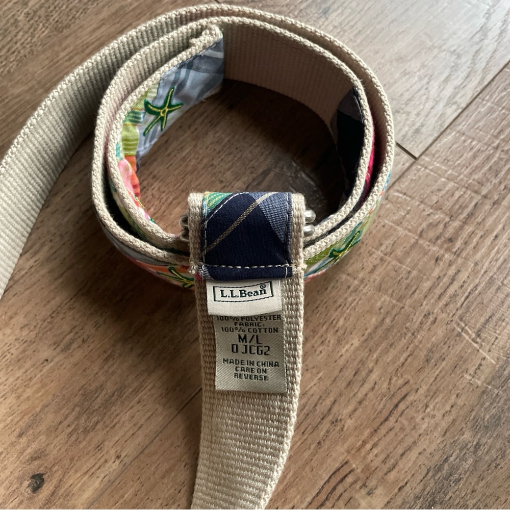 LL Bean Nautical Belt Embroidered Starfish Pastel Preppy Plaid Womens Size M/L - Picture 2 of 8